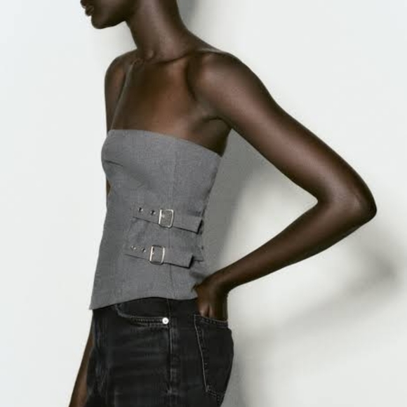 Zara Strapless Grey Buckle Top - Picture 3 of 6